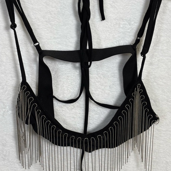 SHEIN crisscross triangle Black Bralette with Silver Chain Fringe size Small - Picture 5 of 12